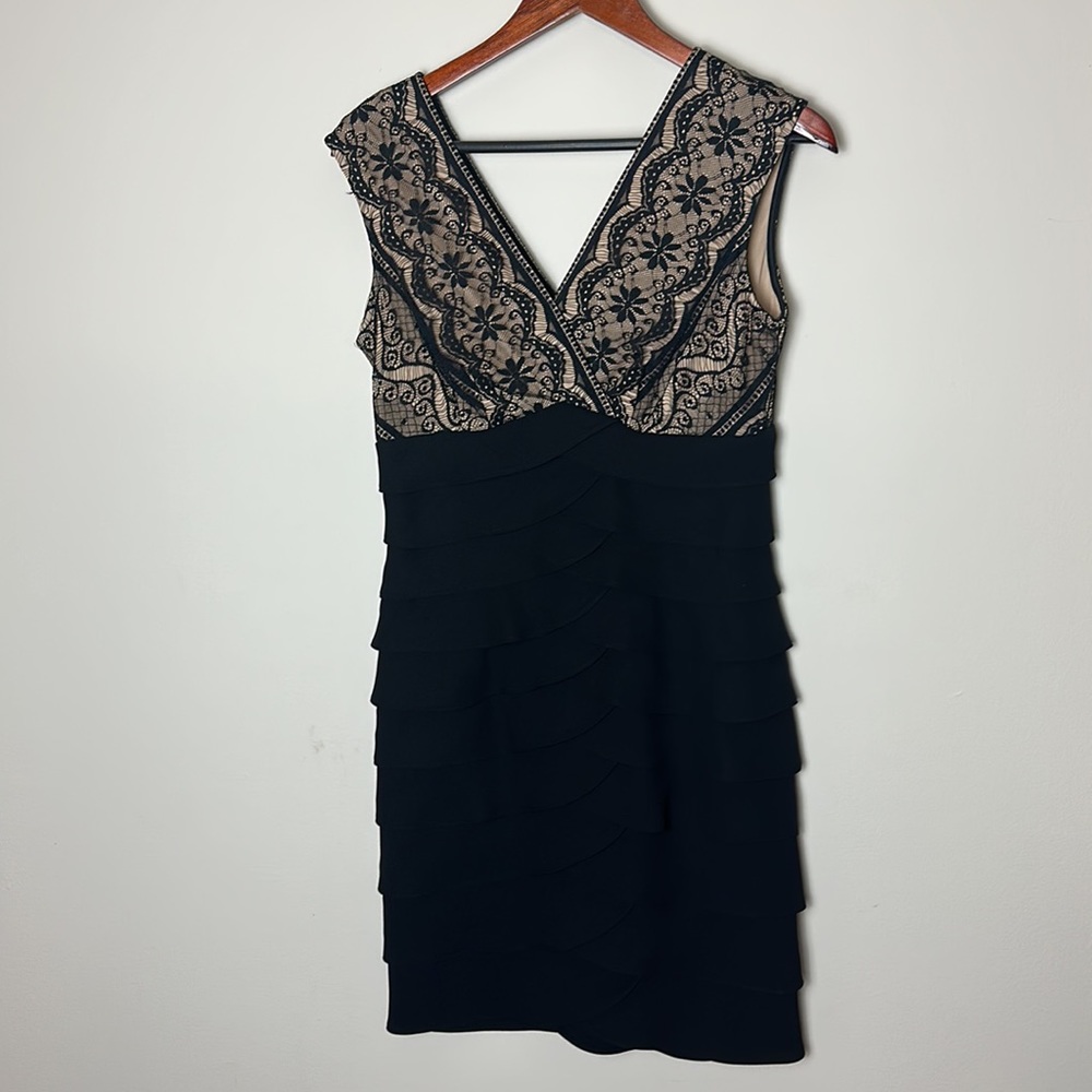 Jessica Howard Black sMaxi Sheath Lace-Top Evening women’s Dress size Petite 12